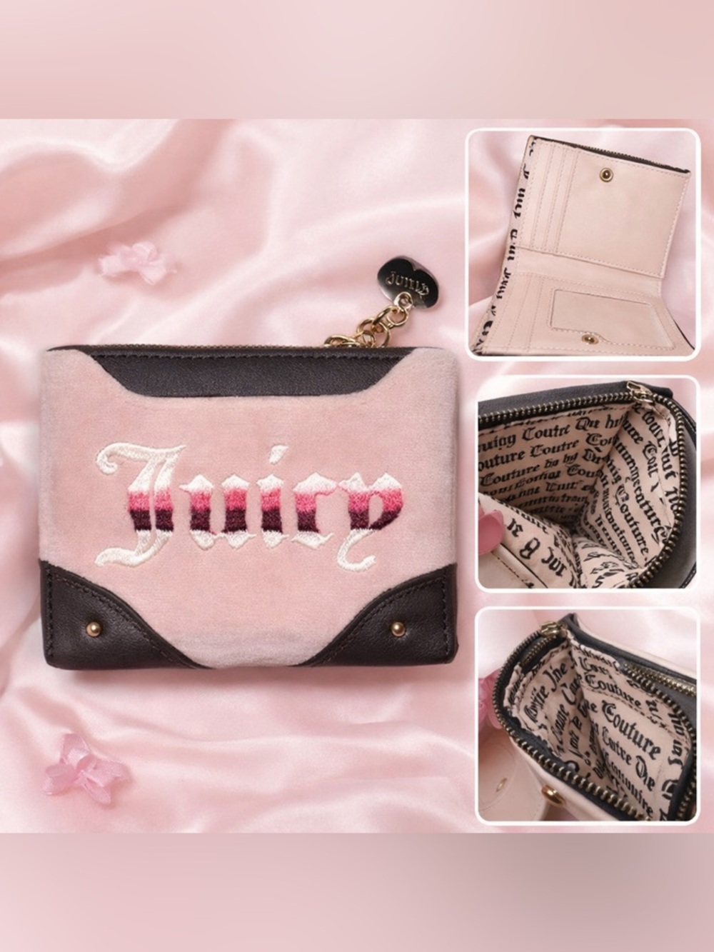 Juicy Couture Pink Velour Wallet Zip Coin Card Case Y2K